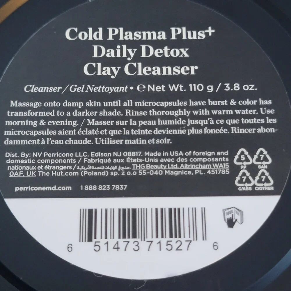 Perricone MD Cold Plasma Plus+ Daily Detox Clay Cleanser Large 3.8 oz NWOT